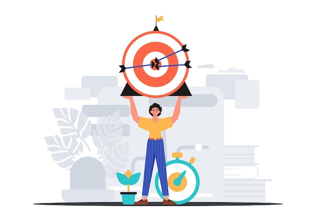 De man houdt in zijn hand een verslinding vast met een pijl die het digitale overlie-concept van de vertering raakt Trendy stijl vectorillustratie