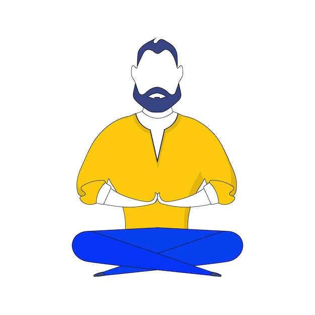 De man mediteert. de man doet yoga. pictogram voor presentatie, ansichtkaarten en toepassingen. gele en blauwe kleur. vetkor.