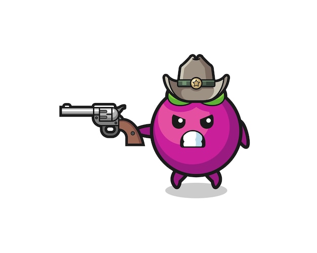 De mangosteencowboy schiet met een pistool, schattig ontwerp