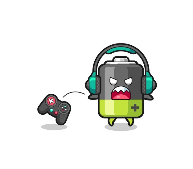 De mascotte van de batterijgamer is een boos schattig ontwerp