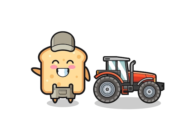 De mascotte van de broodboer die naast een tractor staat