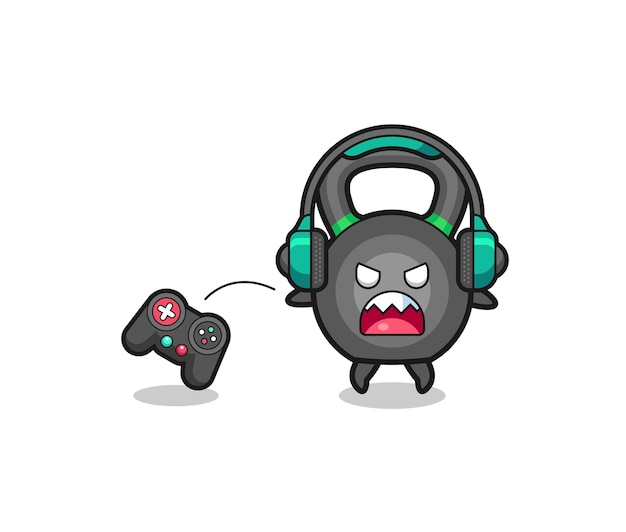 De mascotte van de Kettlebell-gamer is een boos schattig ontwerp