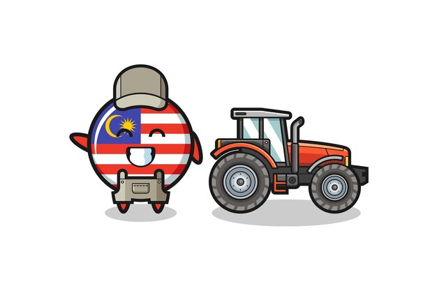 De mascotte van de Maleisische vlagboer staat naast een schattig ontwerp van een tractor