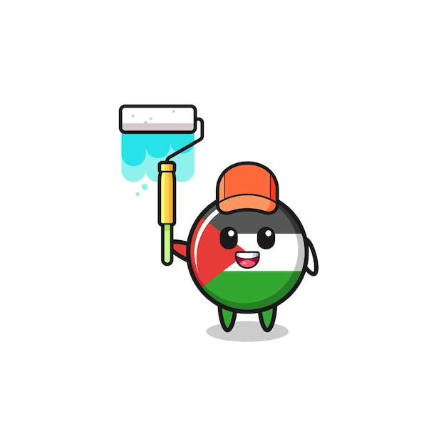 De mascotte van de Palestijnse vlagschilder met een schattig ontwerp met een verfroller