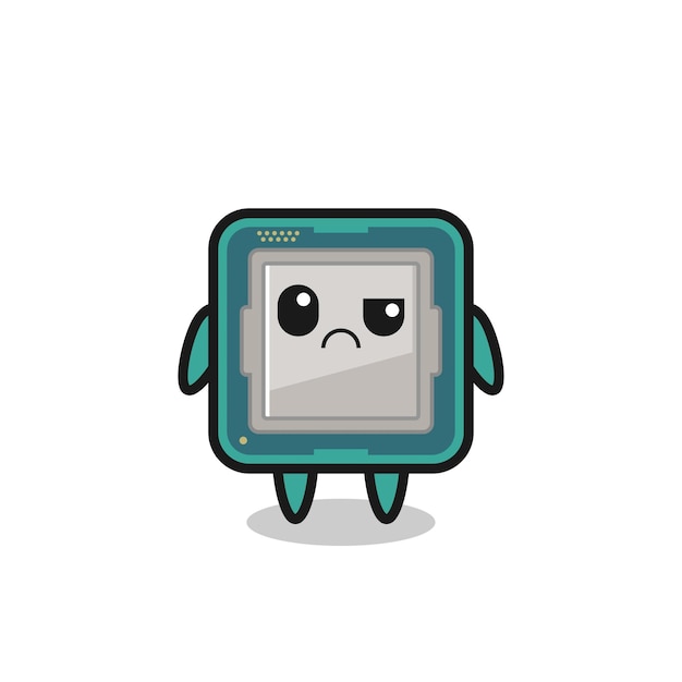 De mascotte van de processor met sceptisch gezicht schattig stijlontwerp voor t-shirt sticker logo-element