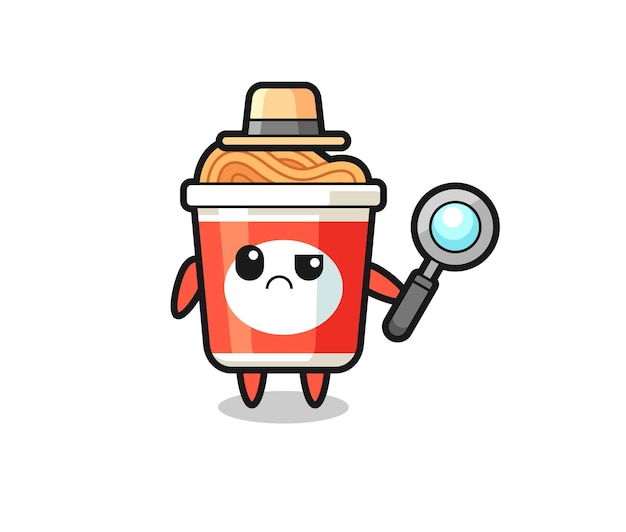 De mascotte van schattige instant noodle als detective, schattig stijlontwerp voor t-shirt, sticker, logo-element