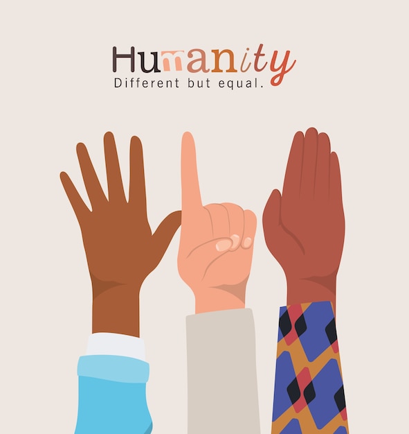 De mensheid anders maar gelijk en diversiteit handen huidontwerp, mensen multi-etnisch ras en gemeenschapsthema