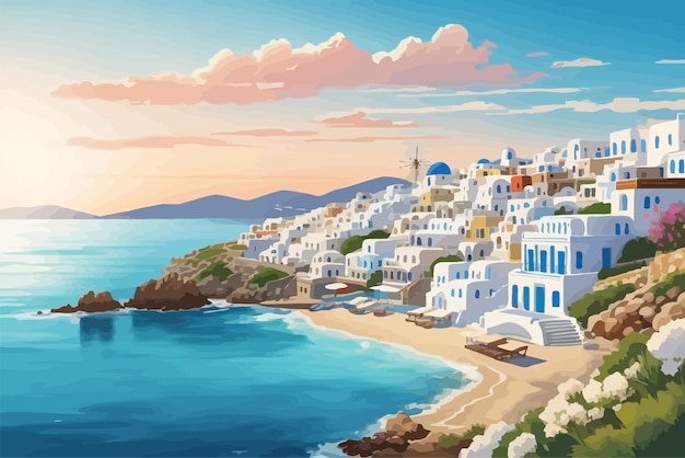 Vector de mooiste mykonos griekenland illustratie illustratie