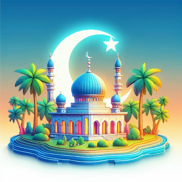 De moskee van de halve maan gloeit in kleur 2