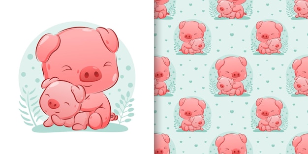 De naadloze van het vette varken zit met het baby varken de mooie achtergrond van afbeelding