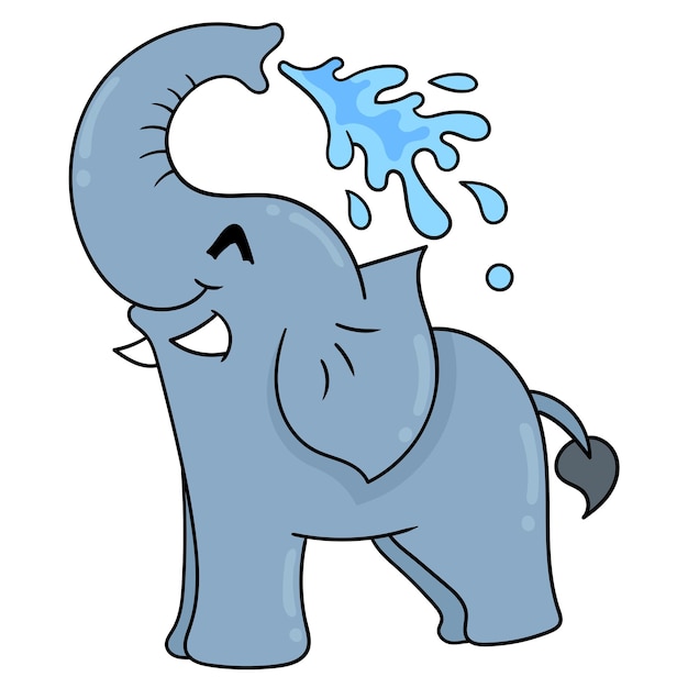 De olifant is gelukkig badend die water van boomstam, vectorillustratiekunst squirt. doodle pictogram afbeelding kawaii.