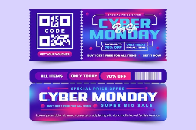 De ontwerpsjabloon van de Cyber Monday-tegoedbon of -coupon is eenvoudig aan te passen