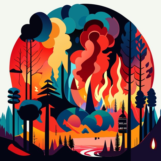 Vector de opwarming van de aarde wordt veroorzaakt door bosbranden rook chemische lekkages abstracte vormen vector illustratie