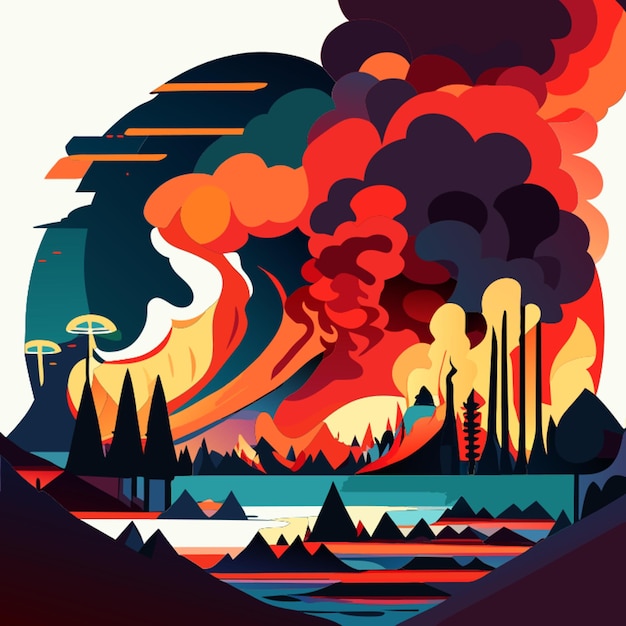de opwarming van de aarde wordt veroorzaakt door bosbranden rook chemische lekkages abstracte vormen vector illustratie