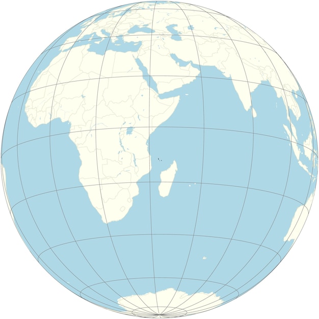 Vector de orthografische projectie van de wereldkaart met de comoren in het midden een eilandland in het indische