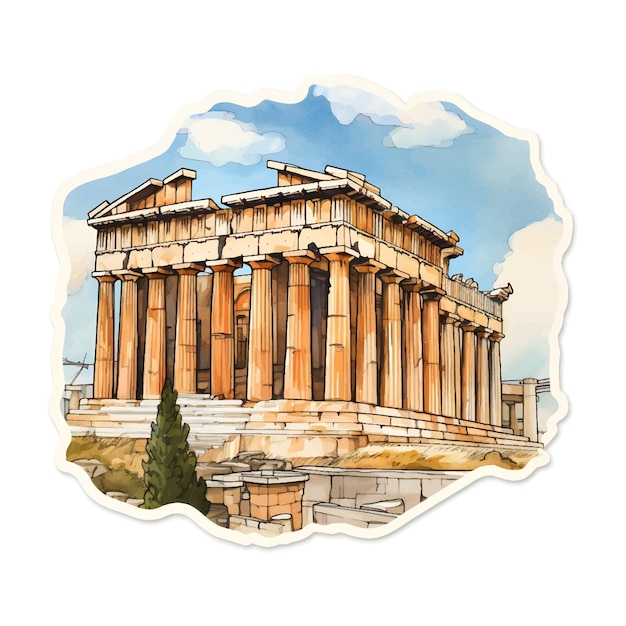 De Parthenon illustratie sticker op witte achtergrond