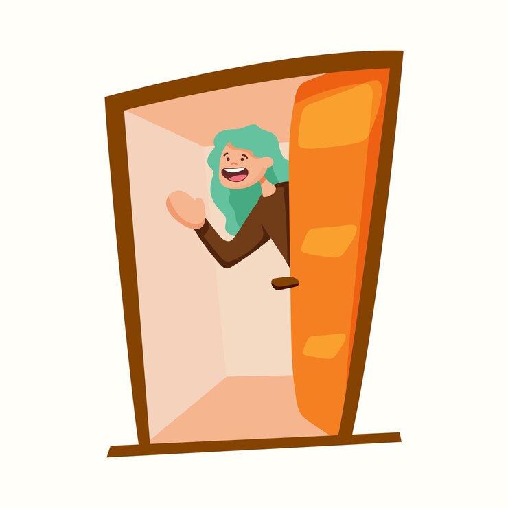 De persoon verwelkomt. De man doet de deur open. Vectorillustratie in vlakke stijl