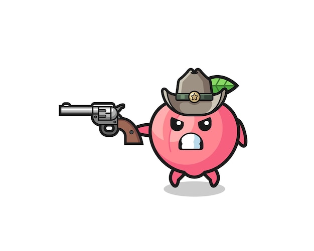 De perzik-cowboy die schiet met een pistool, schattig ontwerp