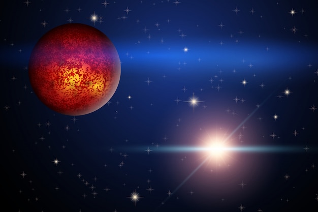 De planeet Mars en heldere ster in de ruimte
