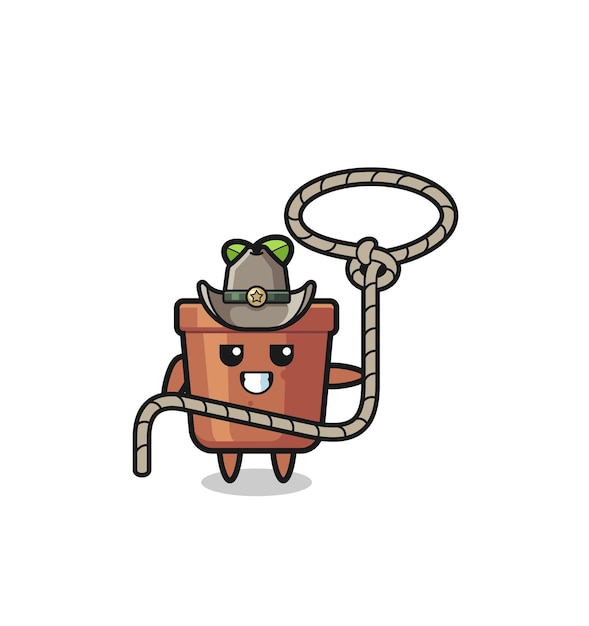 De plant pot cowboy met lasso touw schattig design