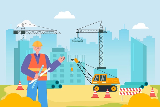 de platte illustratie van een bouwplaats in aanbouw