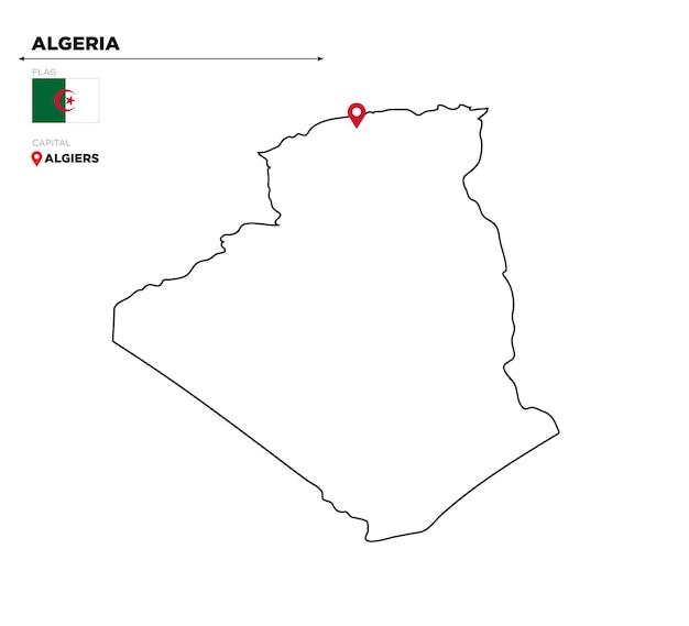 De politieke kaart van algerije met hoofdstad algiers en nationale vlag en grenzen afrikaans land