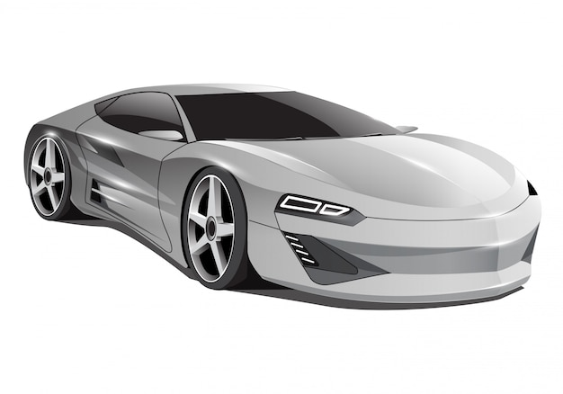 De realistische grijze luxe van de autosport 3D op witte achtergrond.