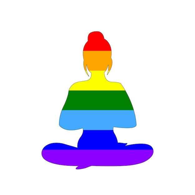 Vector de regenboog silhouet van een meditatie meisje het concept van harmonie met zichzelf