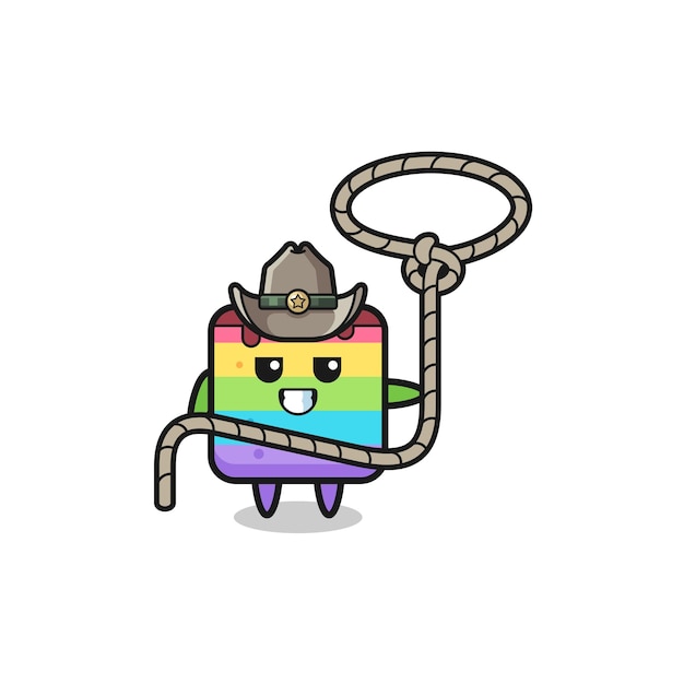 De regenboogcake-cowboy met schattig lasso-touw