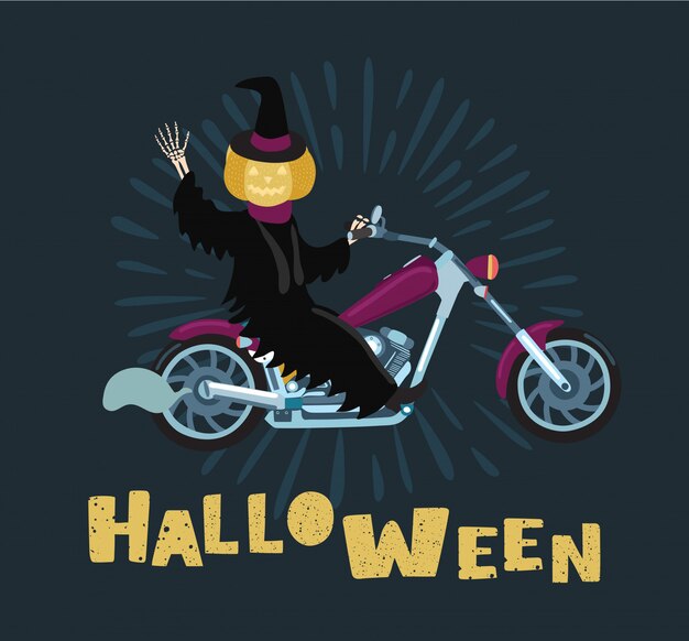 De ritfiets van de pompoenmens in halloween-dag