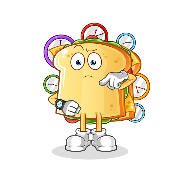 Vector de sandwich met mascotte van het polshorloge