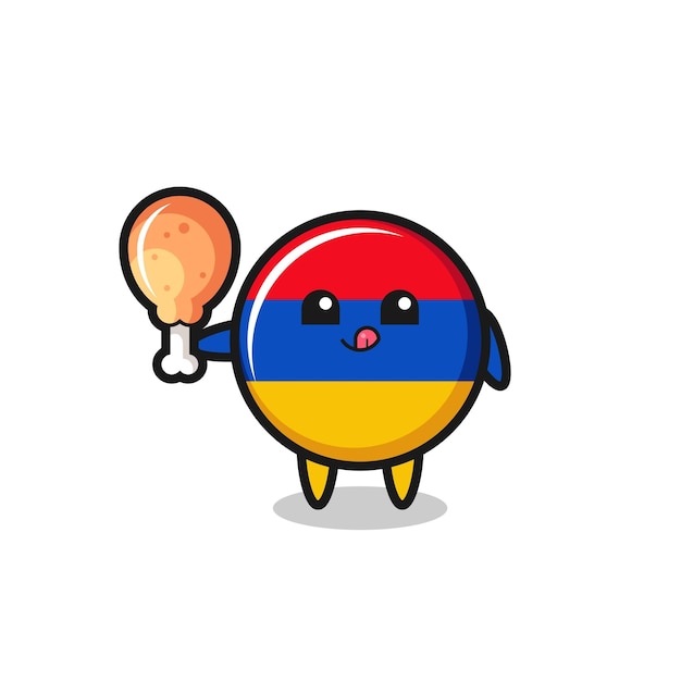 De schattige mascotte van de vlag van Armenië eet een schattig ontwerp met gebakken kip