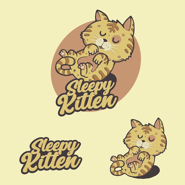 De schattige slaperige kitten kat logo set illustratie