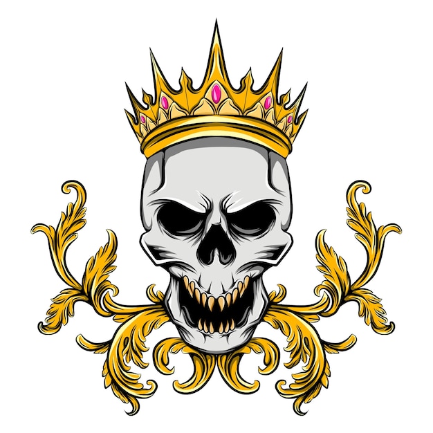 Vector de schedel met de gouden kroon en de robijnrode diamant