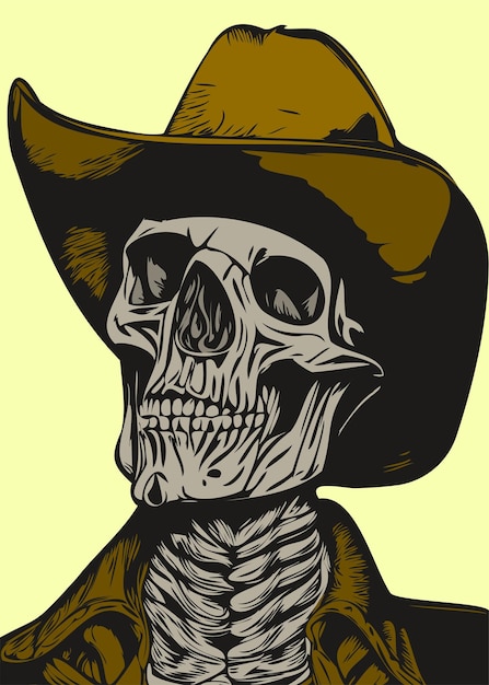 De schedels van het cowboyskelet met de kunstvector van de hoeden kleurrijke lijn
