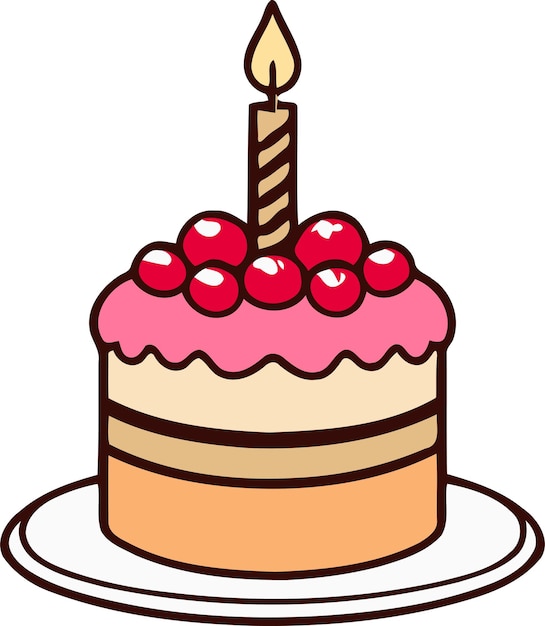 Vector de scherpe cake van het verjaardagshuwelijk met kaars in het vectorontwerp van de effen kleur op witte achtergrond