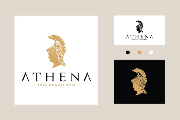 Vector de schoonheid legende lady griekse romeinse god godin athena minerva symbool logo ontwerp