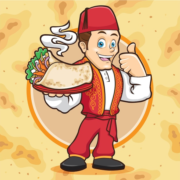 De shoarma kebab mascotte vector in Turks kledingontwerp