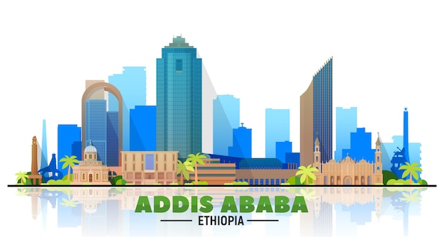 De skyline van de stad van Addis Abeba (Ethiopië) op witte achtergrond. Platte vectorillustratie. Zakelijk reizen en toerisme concept met moderne gebouwen. Afbeelding voor banner of website.