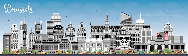 Vector de skyline van de stad van brussel, belgië met gekleurde gebouwen en blauwe lucht vectorillustratie stadsgezicht van brussel met monumenten business travel en tourism concept met historische architectuur