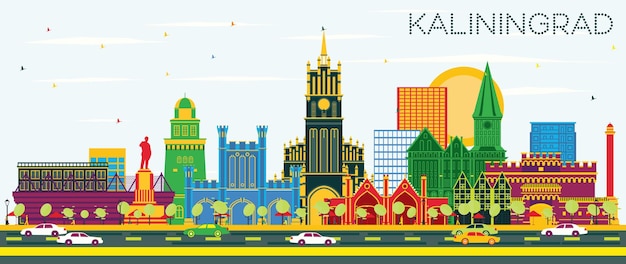 De skyline van de stad van kaliningrad rusland met kleur gebouwen en blauwe lucht. illustratie