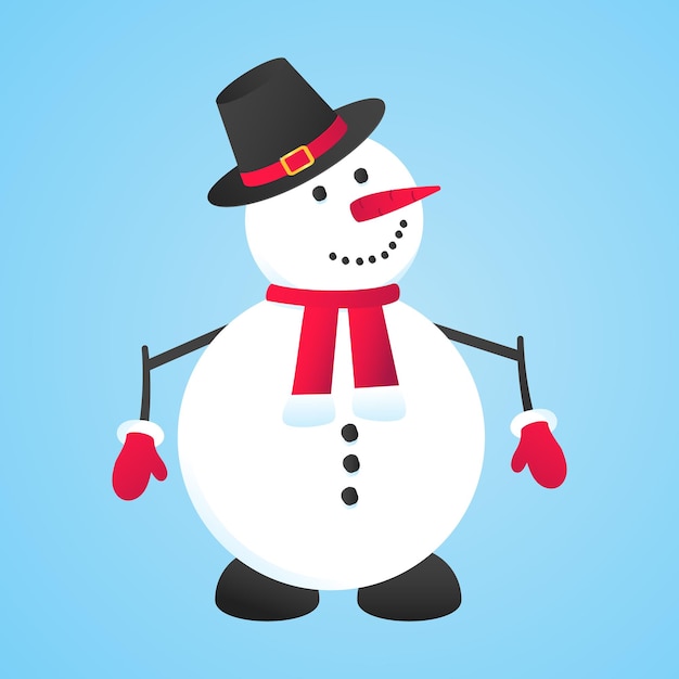De sneeuwman met hoed handschoenen met vallende sneeuw platte stijl ontwerp vector illustratie