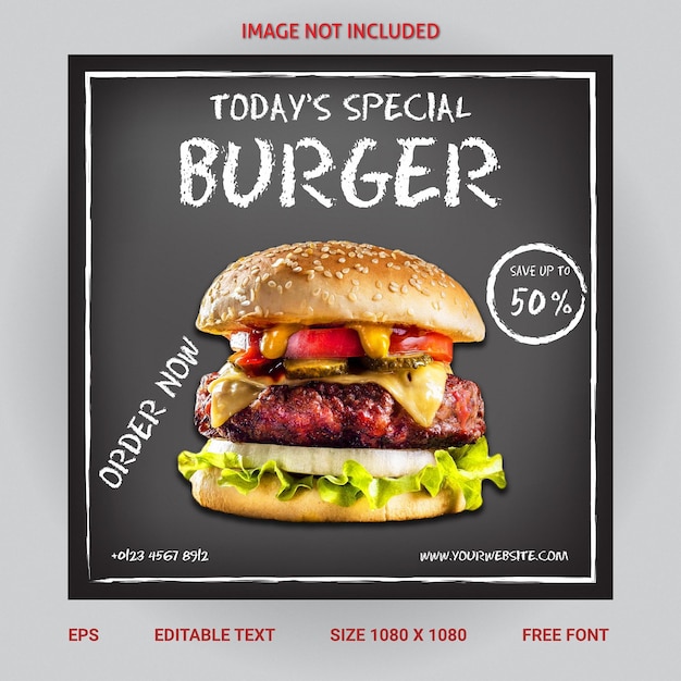 De speciale hamburger instagram post ontwerpsjabloon van vandaag