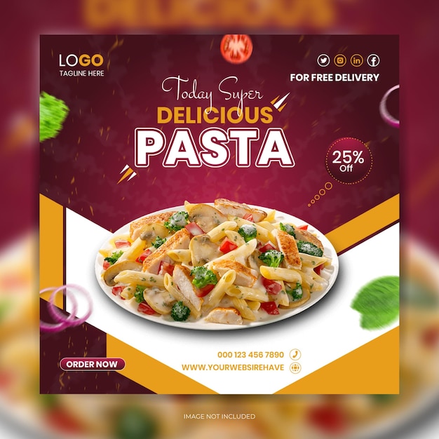 De specifieke pasta sociale post food ontwerp Instagram gratis vector sjabloon van vandaag