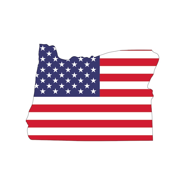 De staatskaart van oregon met amerikaanse nationale vlag op witte achtergrond