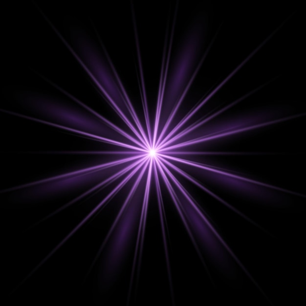 Vector de ster barstte van schittering gloed heldere ster paars gloeiend licht barstte op een transparante achtergrond violette zonnestralen