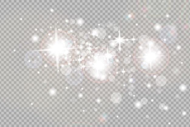 De stofvonken en gouden sterren schitteren met bijzonder licht. vector schittert op een transparante achtergrond.