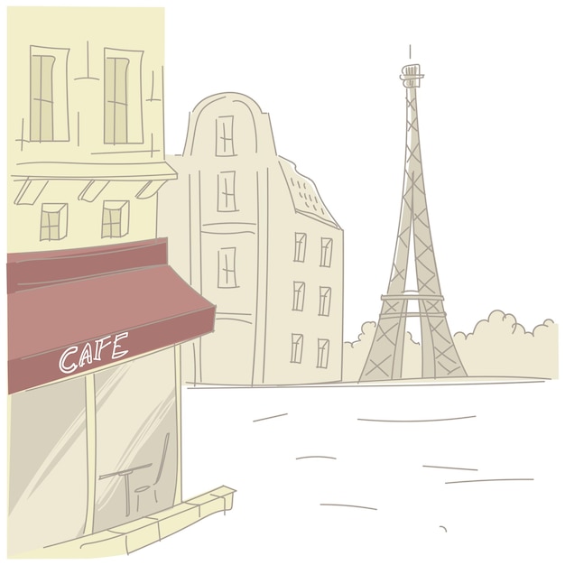 Vector de straat van parijs met koffie en de torenvector van eiffel
