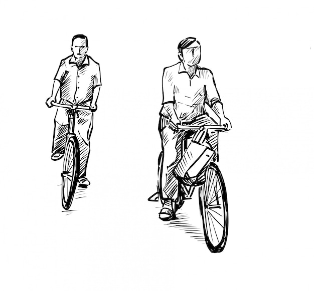 De tekening van de twee man bevrijdt de hand van de fiets