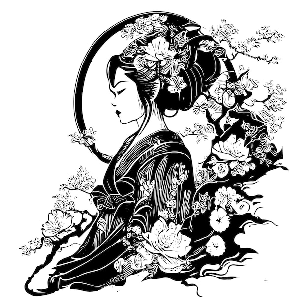 Vector de tijdloze elegantie van japanse geisha-illustratie